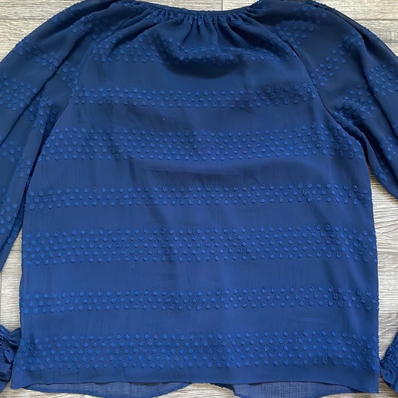 Ramy Brook | Blue Semi Sheer Swiss Dot Gold Button Peasant Blouse Size Small - Picture 7 of 10